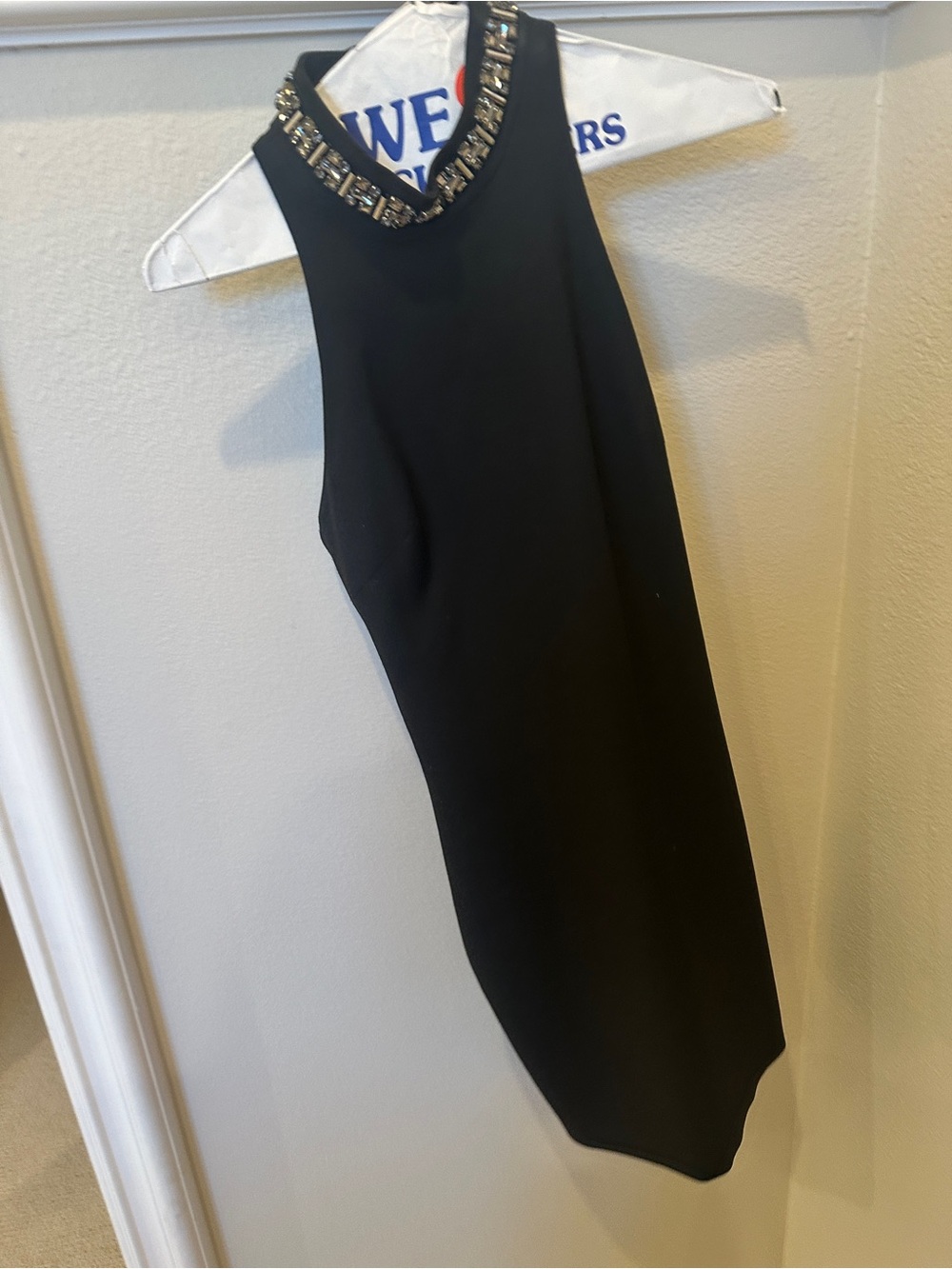 Elizabeth and James Black Halter Mini Dress with Jeweled Neckline